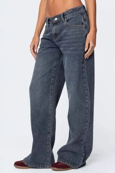 Ribbed Simple Trim Denim Jeans