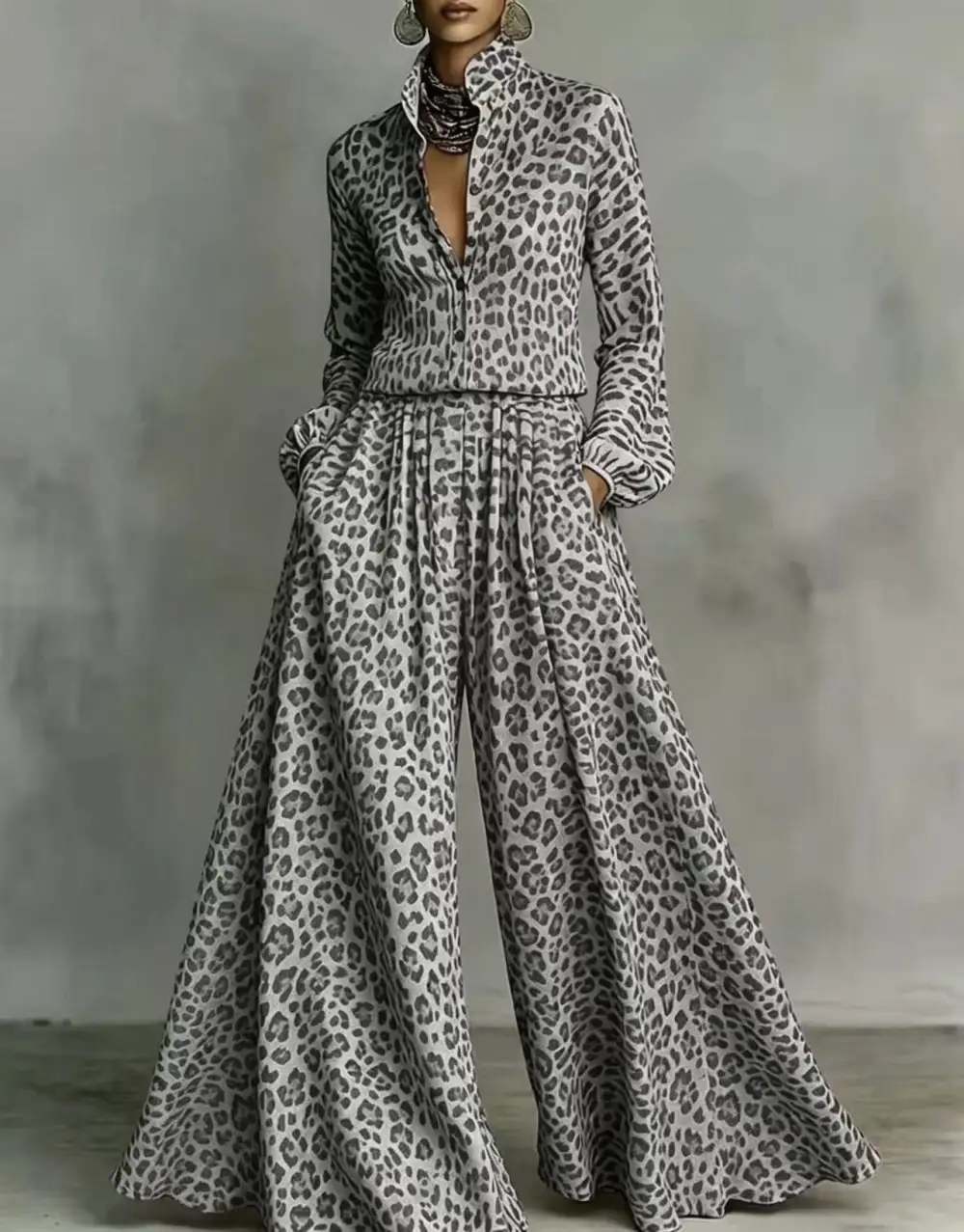 Wide-Leg Long-Sleeve Women's Matching Set
