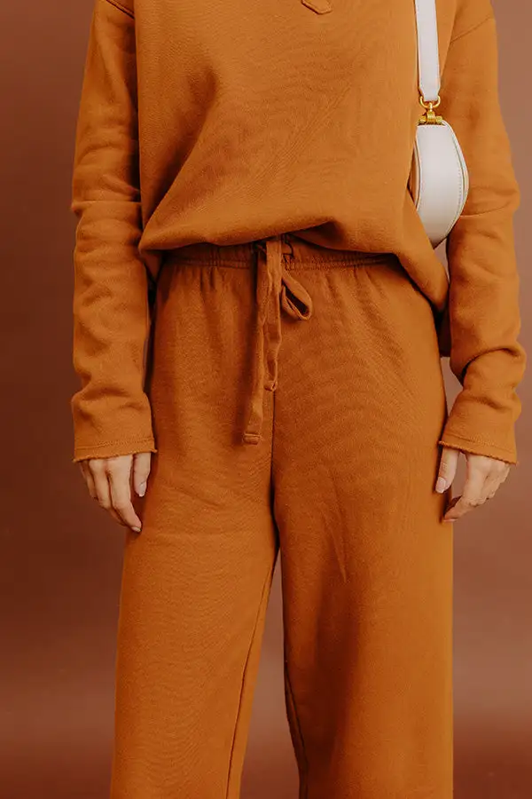 High Waist Wide Leg Fleece Pants In Pumpkin