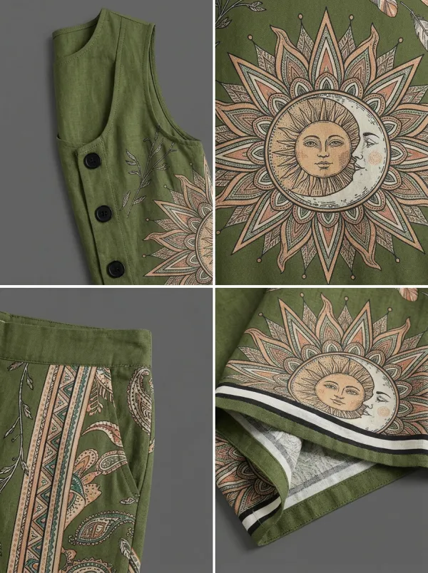 Women's Boho Sun Moon Paisley Printed Sleeveless Set