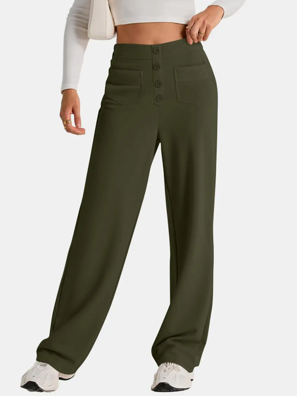 Pull On High Waist Wide Leg Pants