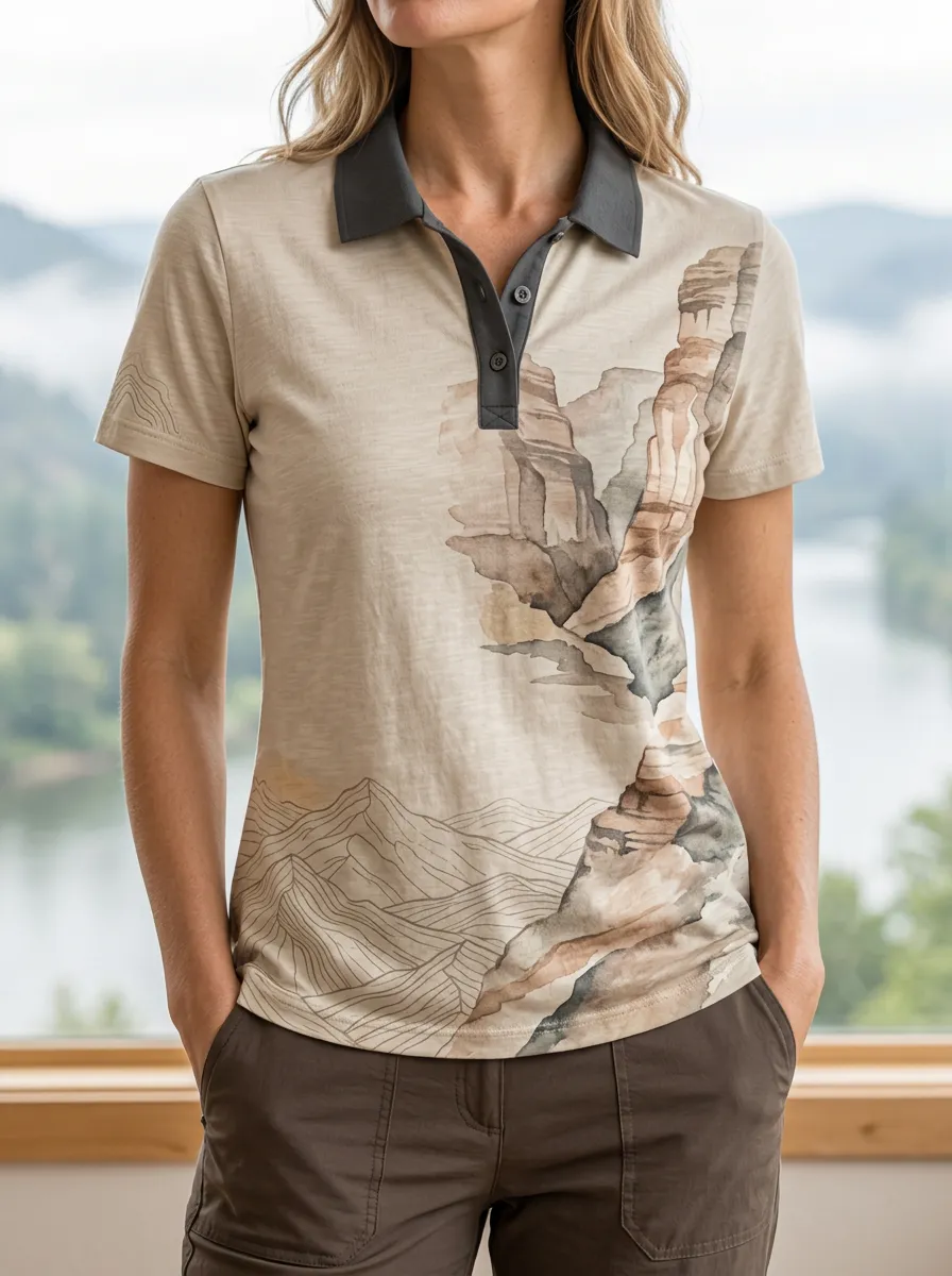 Women's Nature Lover Canyon Landscape Printed polo shirt