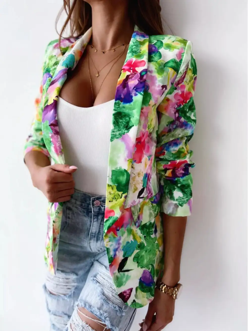 Open-Front Floral-Print Blazer