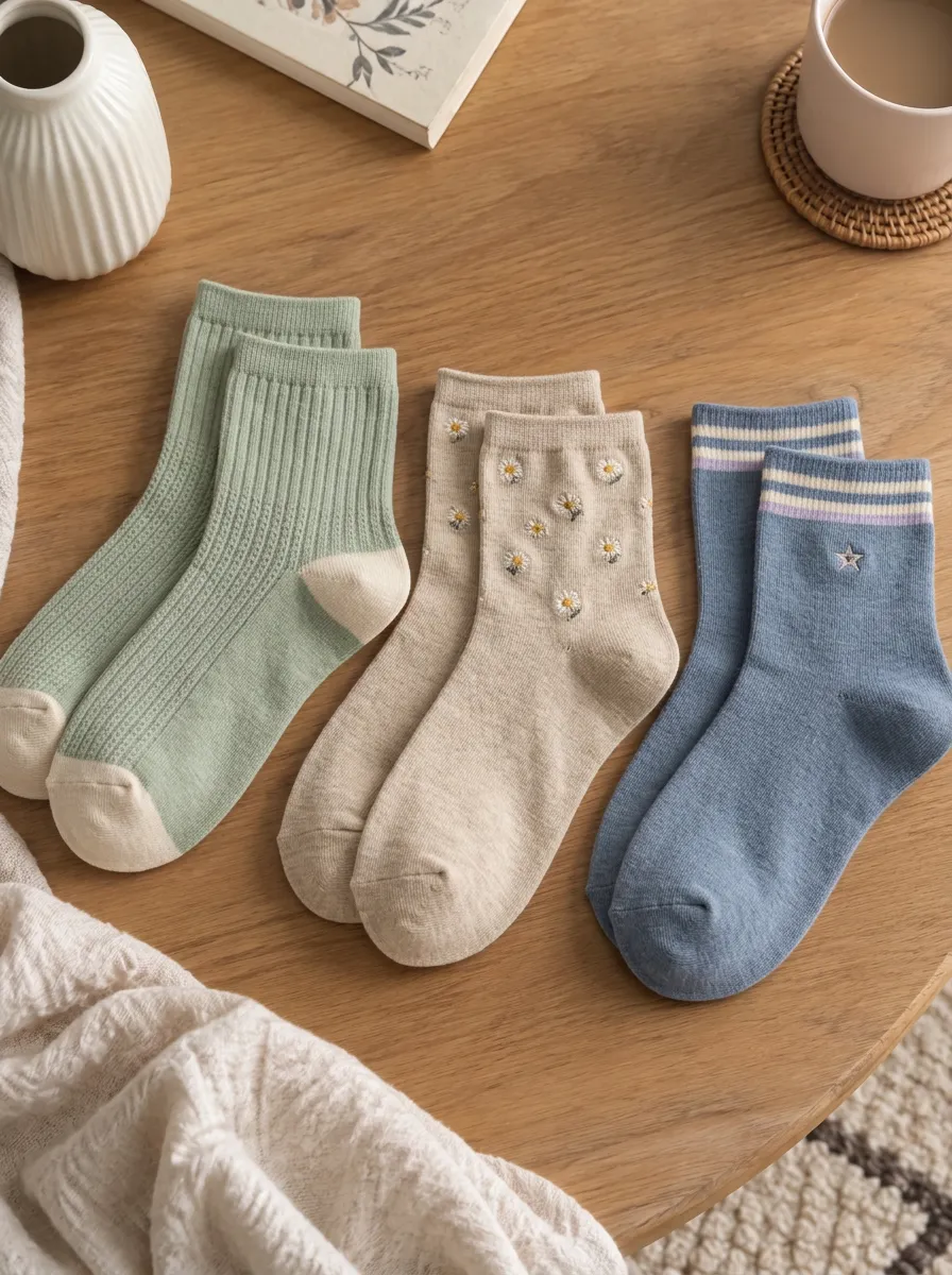 Women's Daisy Floral Star Striped Embroidered Printed Socks 3-Pack