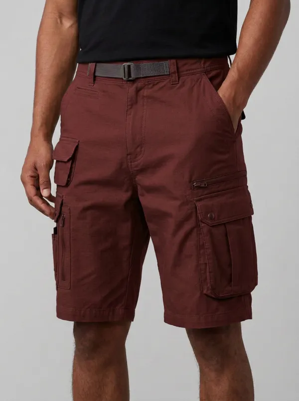 Men's Multi-Pocket Grid-Texture Zip-Fly Cargo Shorts