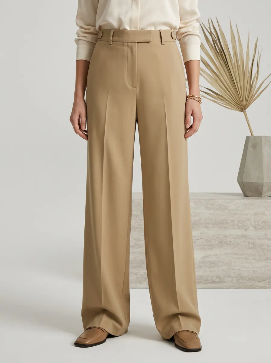 High-Waist Minimal Draped Women's Wide-Leg Trousers