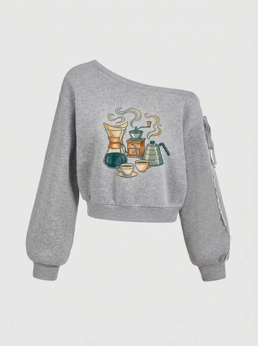 Women's Coffee Pour Over Kettle Graphic Off-Shoulder Sweatshirt