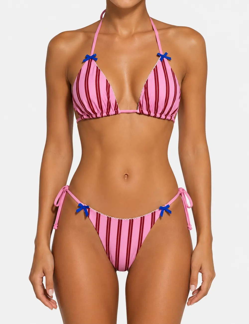 Vertical Bow Halter Triangle Piece Bikini Set