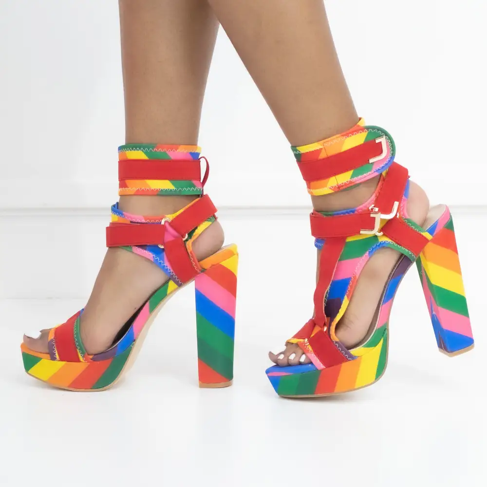 Canvas Ankle Strap Chunky Heel Sandals
