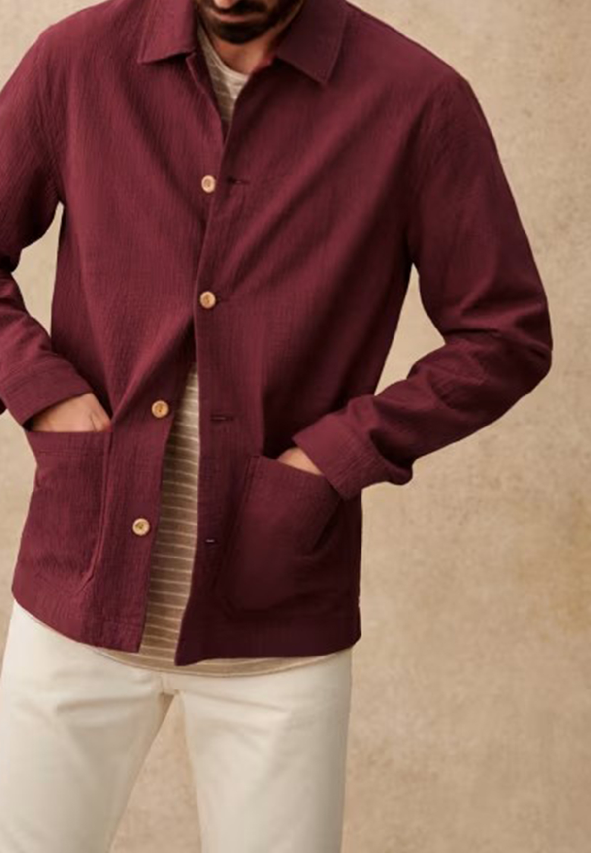 Tim Coton Texture Jacket-Raspberry