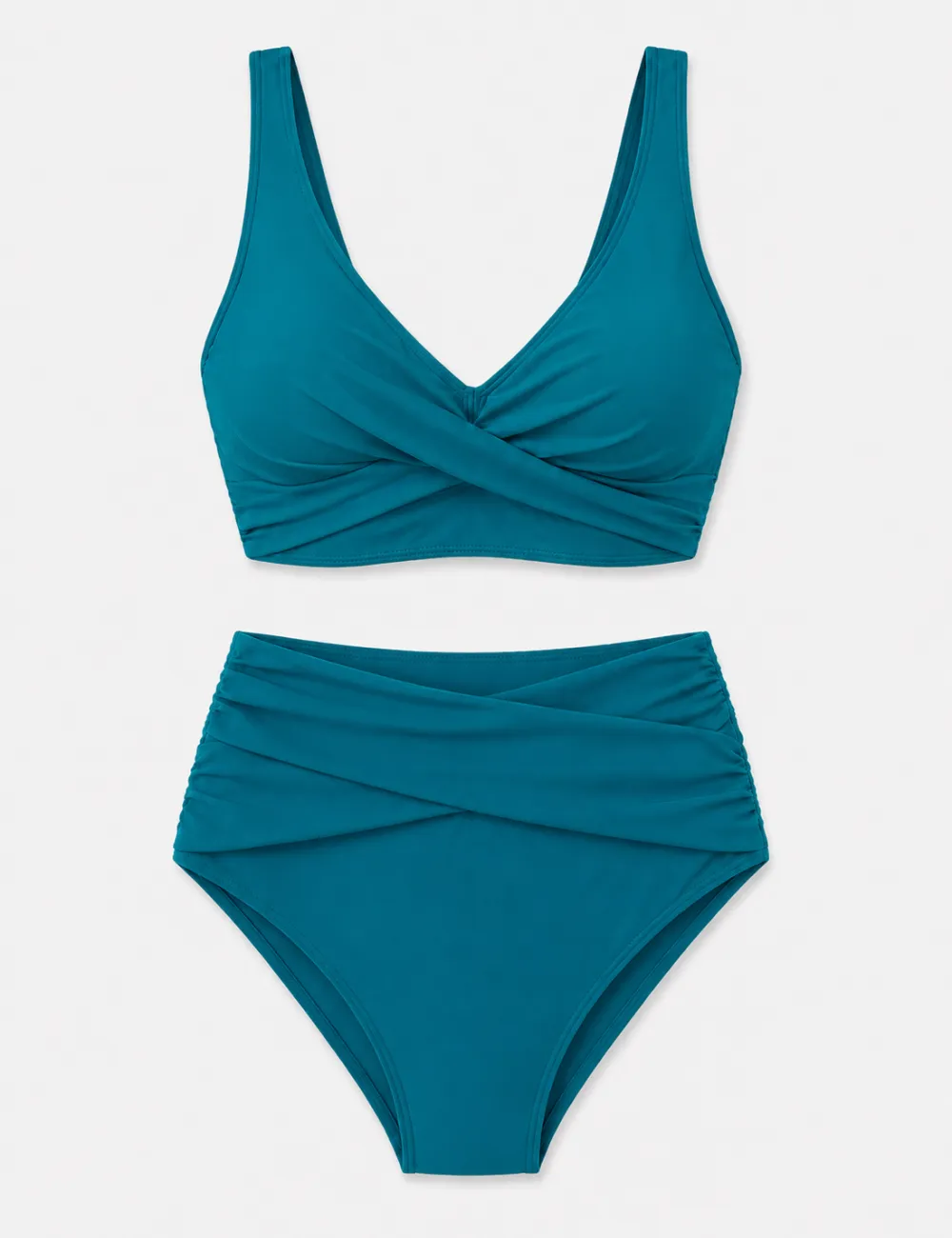 Twist Front V Neck High Waisted Bikini Set
