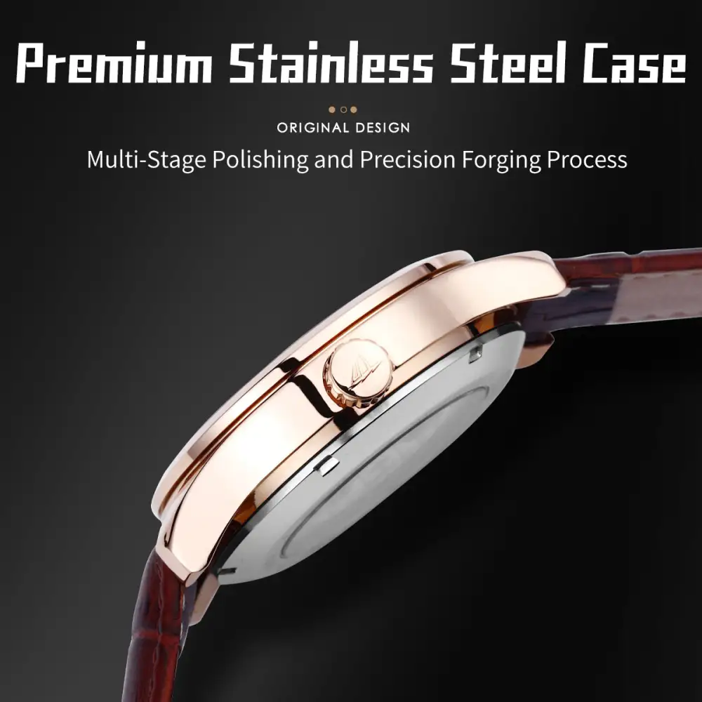 Sollen SL302X Men's Open Heart Automatic Mechanical Watch - 41mm Stainless Steel Case Moon Phase Dual Time Leather Strap Wristwatch