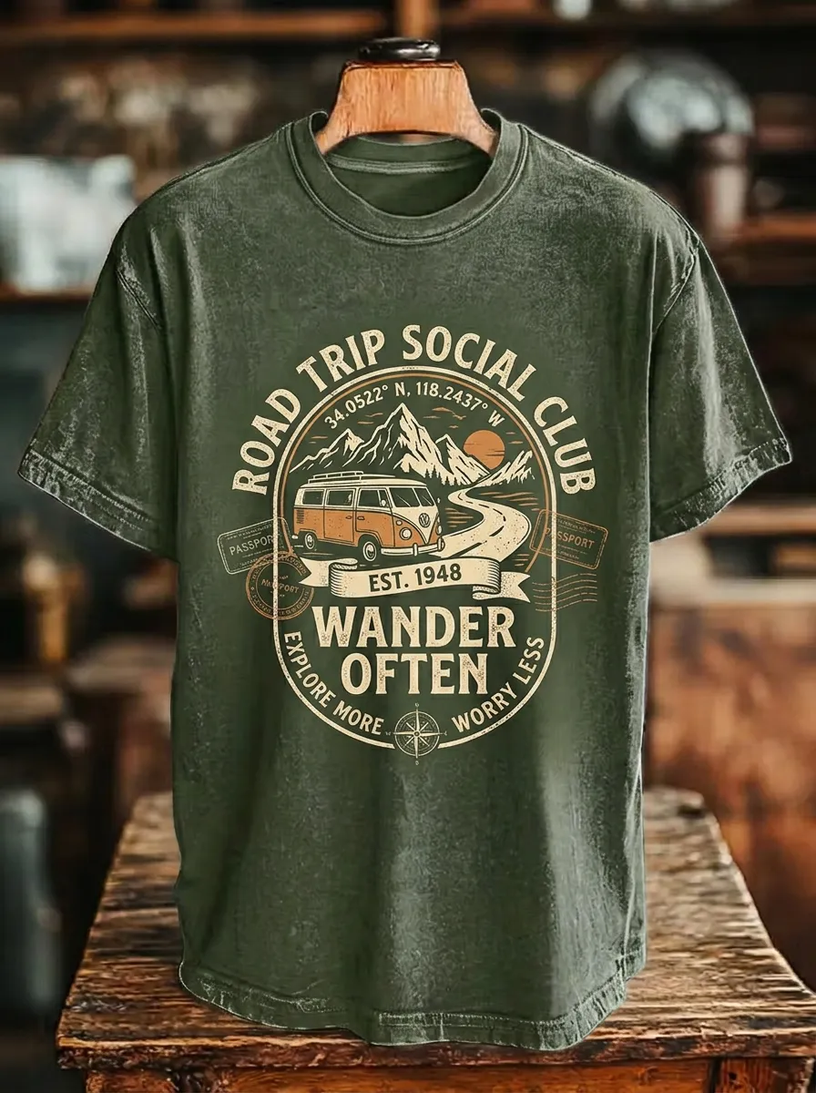 Unisex Road Trip Lover Camper Van Mountain Printed T-shirt