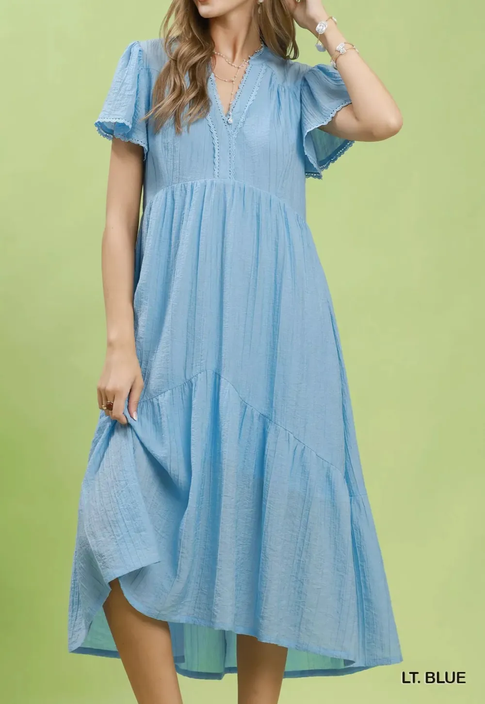 Tiered Textured Tiered Midi Dress with Side Pockets