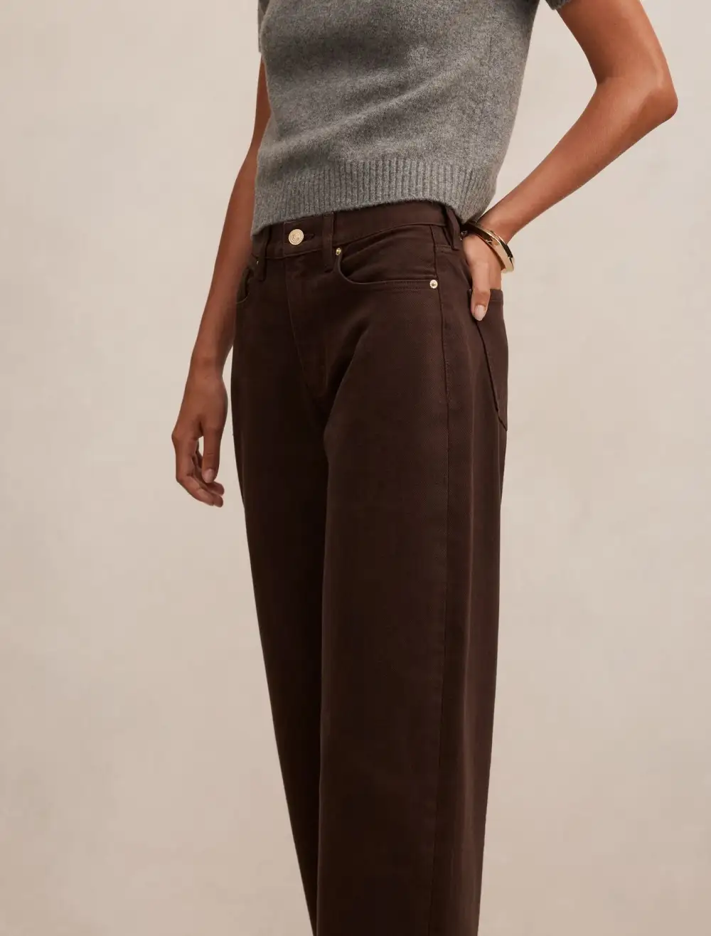 Brown Mid-Rise Barrel Leg Jeans