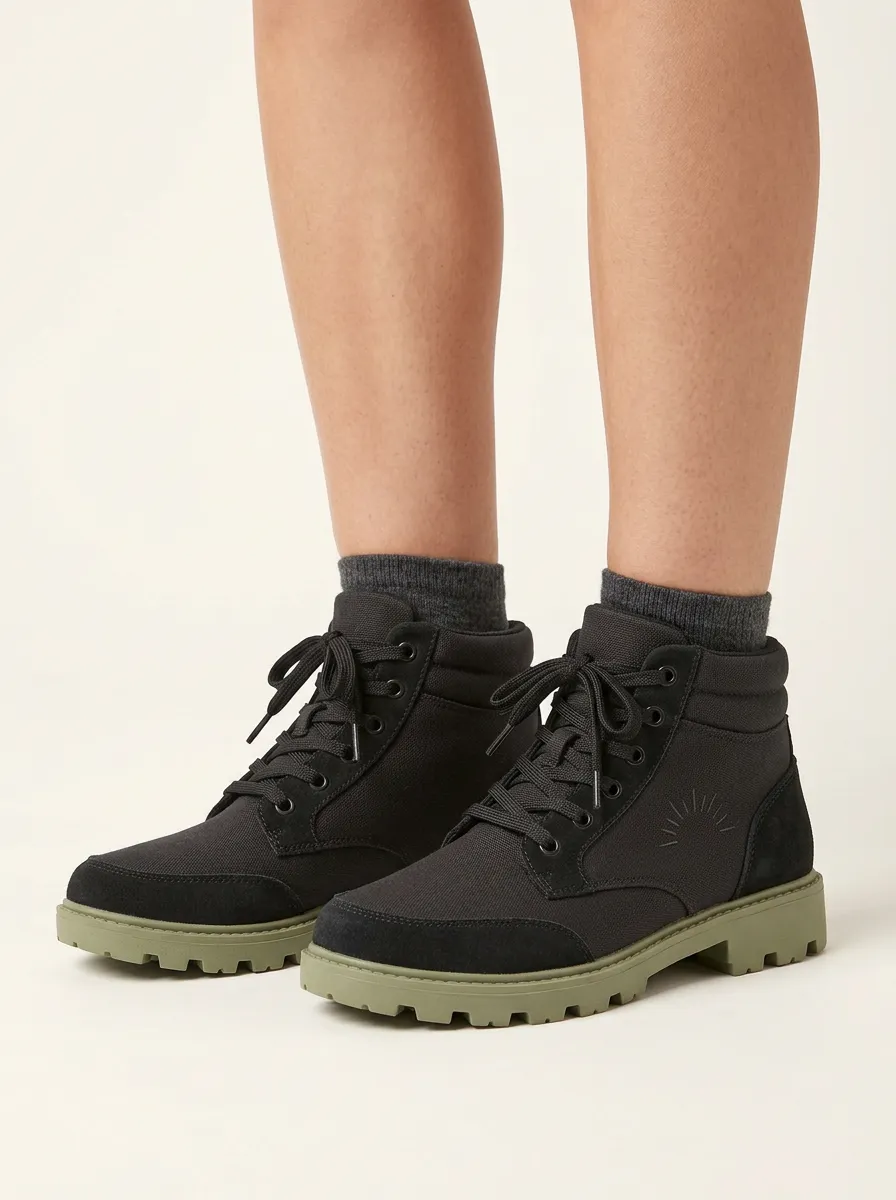 Ridge Sun-Motif Canvas Hiking Boots