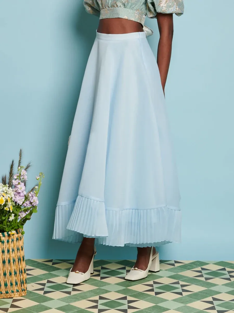 Casual Fig Pleat Midi Skirt