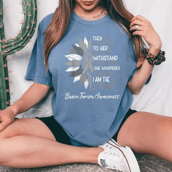 Motivational Brain Tumor Awareness Sunflower Ribbon Gray Women's Oversized Comfort T-Shirt