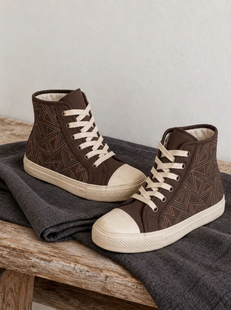 Men's Geometric Triangle Pattern Printed Canvas High Top Shoes