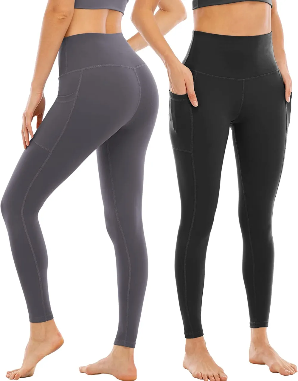 YOUNGCHARM 4 Pack Leggings with Pockets for Women,High Waist Tummy Control Workout Yoga Pants