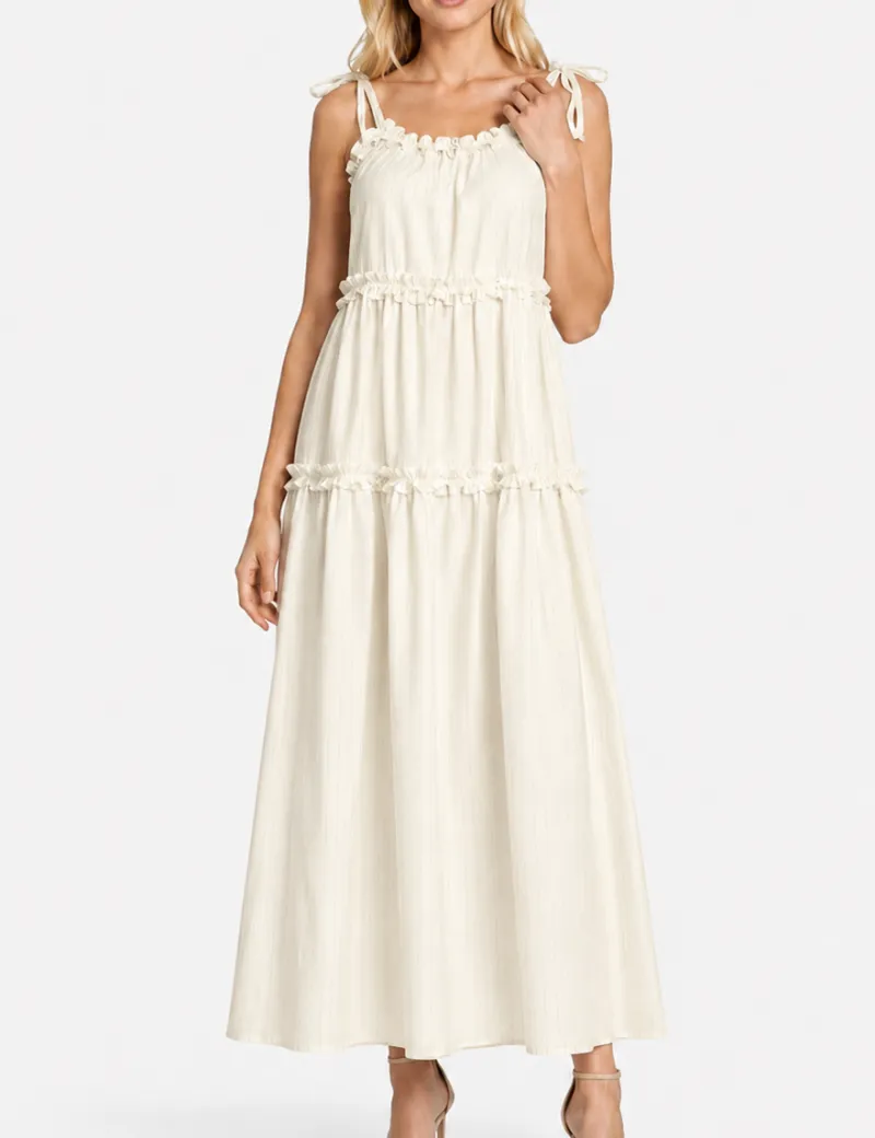 D Appliqu Solid Color Tiered Hem Maxi Dress