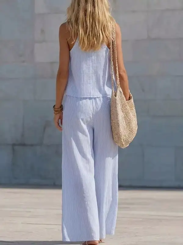 Striped V Neck Tank and Wide Leg Pants Set