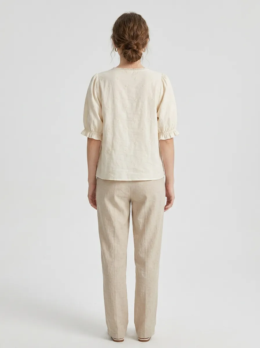 V-Neck Women's Puff-Sleeve Blouse