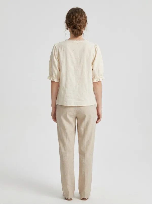 V-Neck Women's Puff-Sleeve Blouse