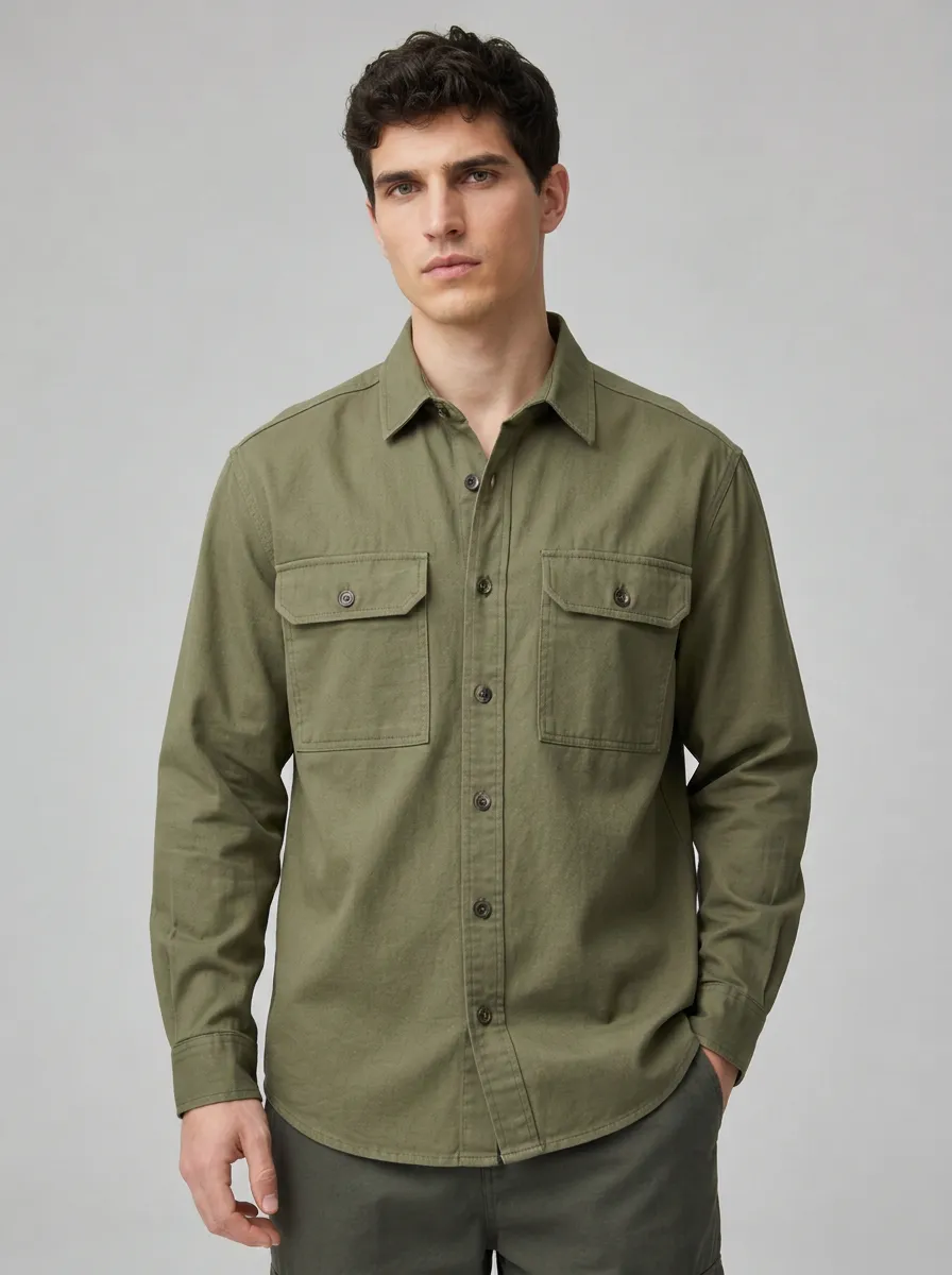 Men's Olive Utility Button-Down Shirt