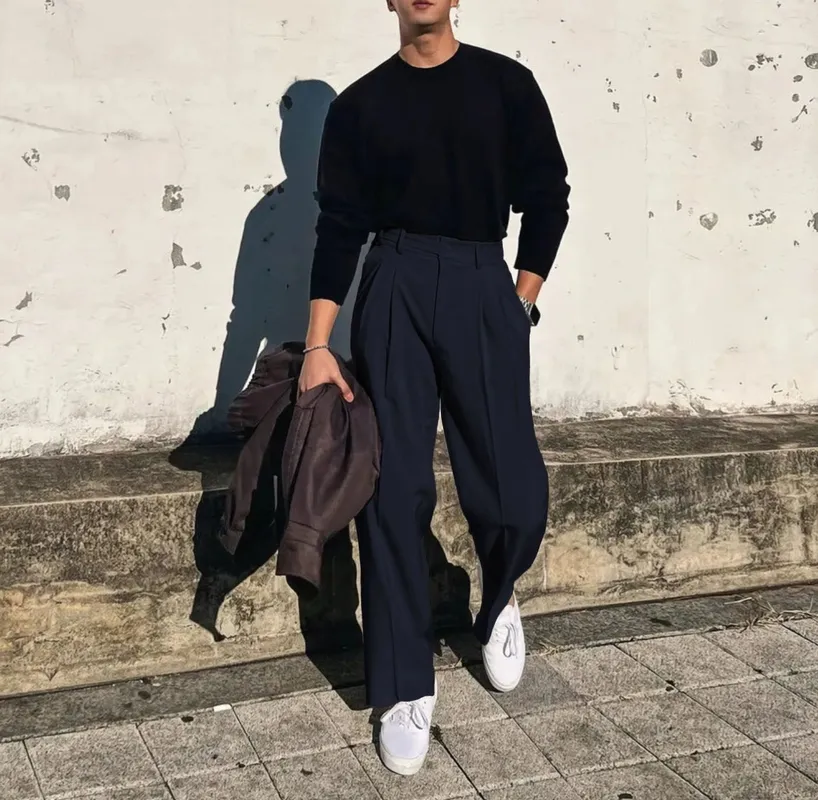 Vintage Linen High-Waist Straight Trousers