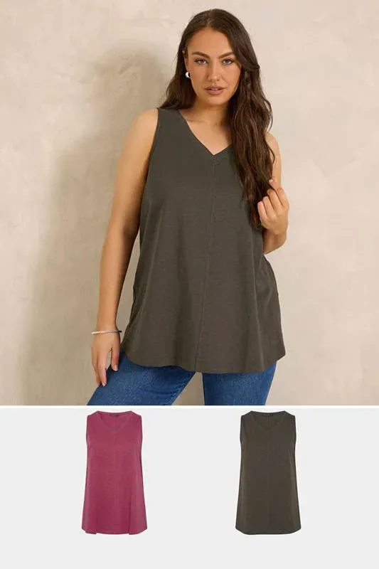 ESSENTIAL Curve 2 Pack Brown & Berry Red Cotton Vest Tops