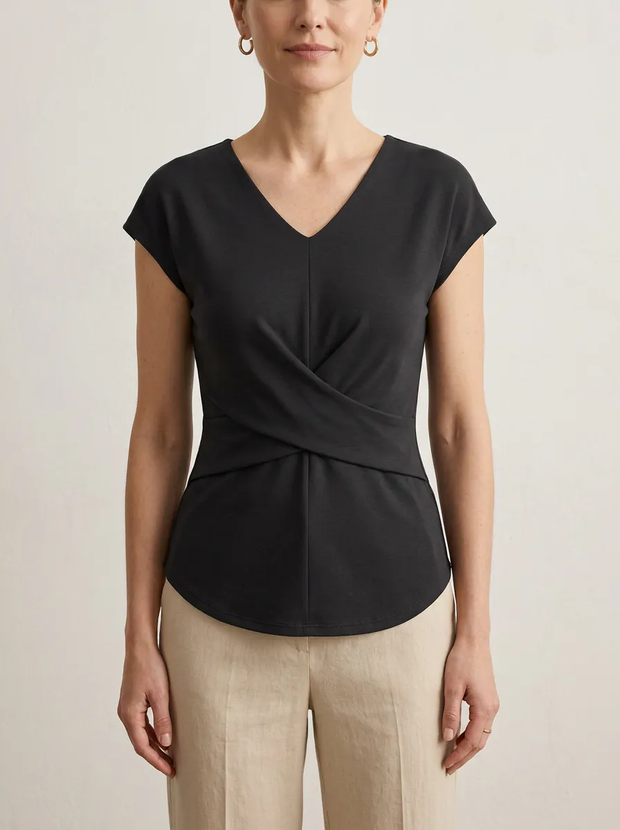 V-Neck Crisscross Waist-Shaped Fitted Top