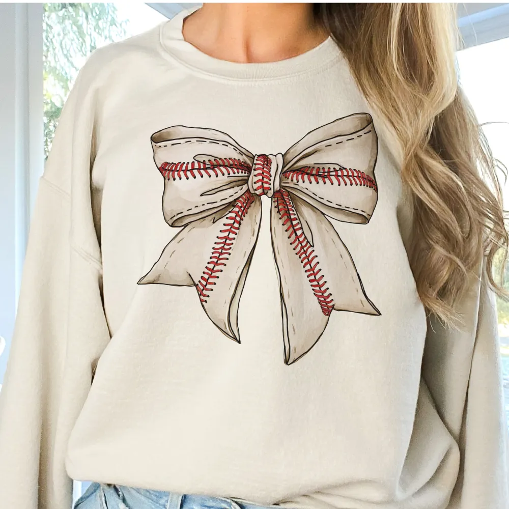 Baseball Bow Bow Detail Graphic Sweatshirt