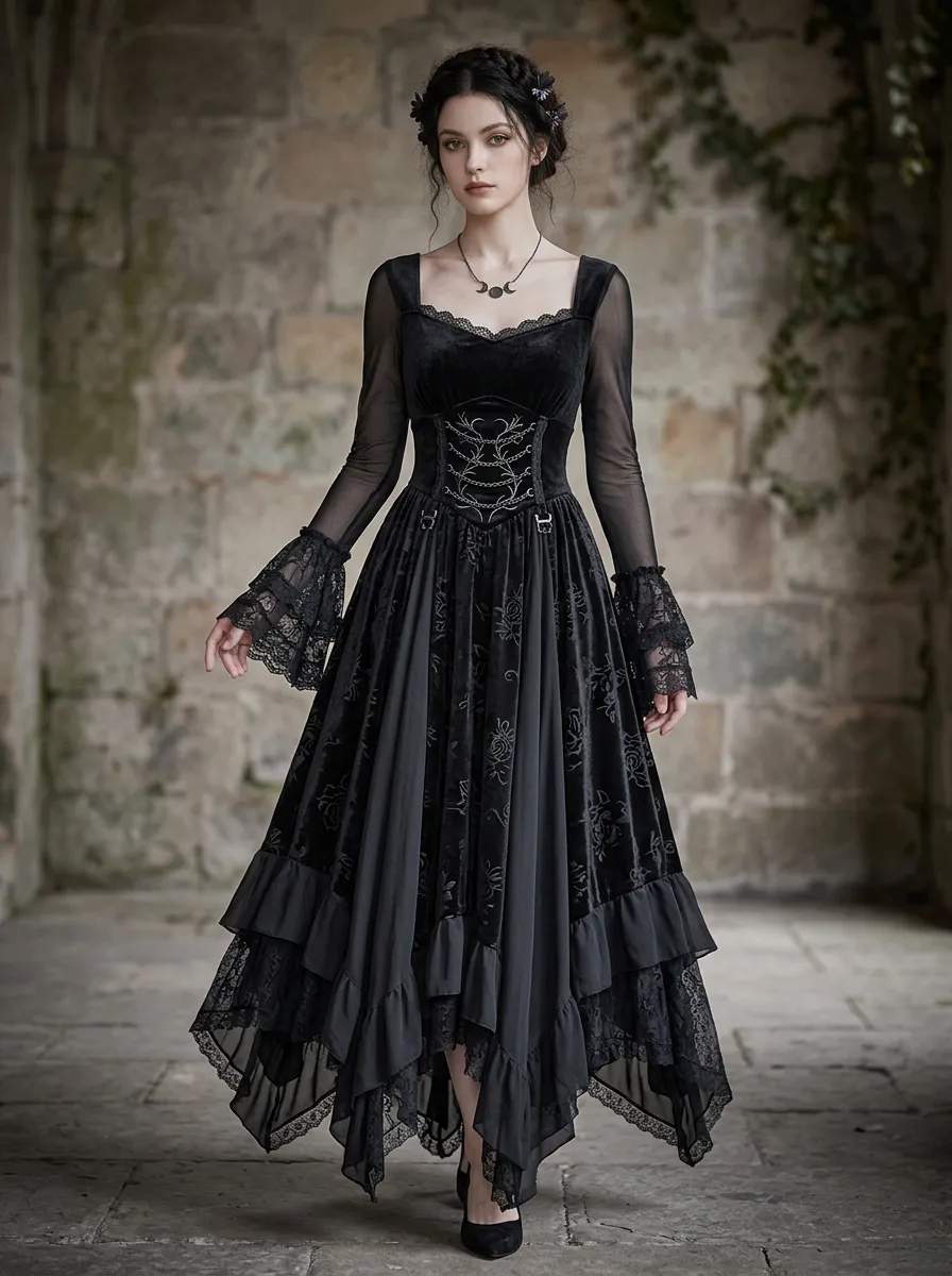 Victorian-Inspired Rose Victorian Corset Look Women's Gothic Dress