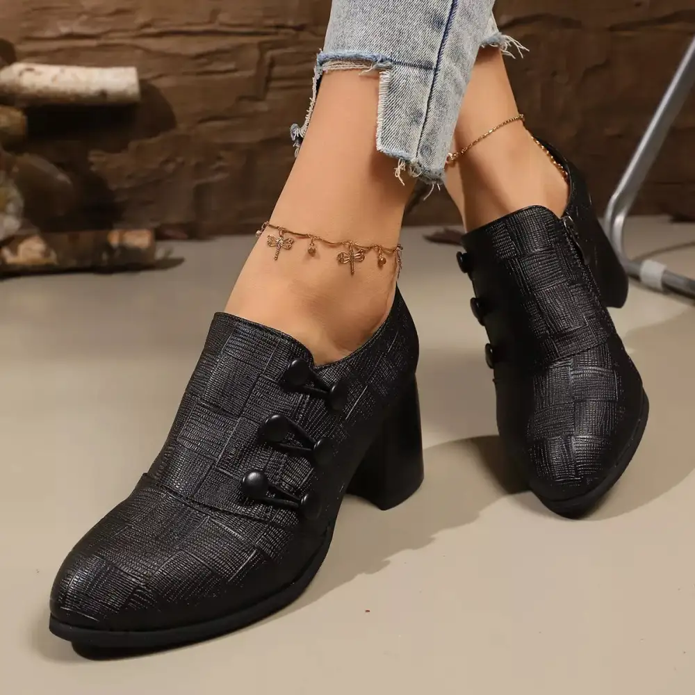 Woven Texture Button Decor Pumps