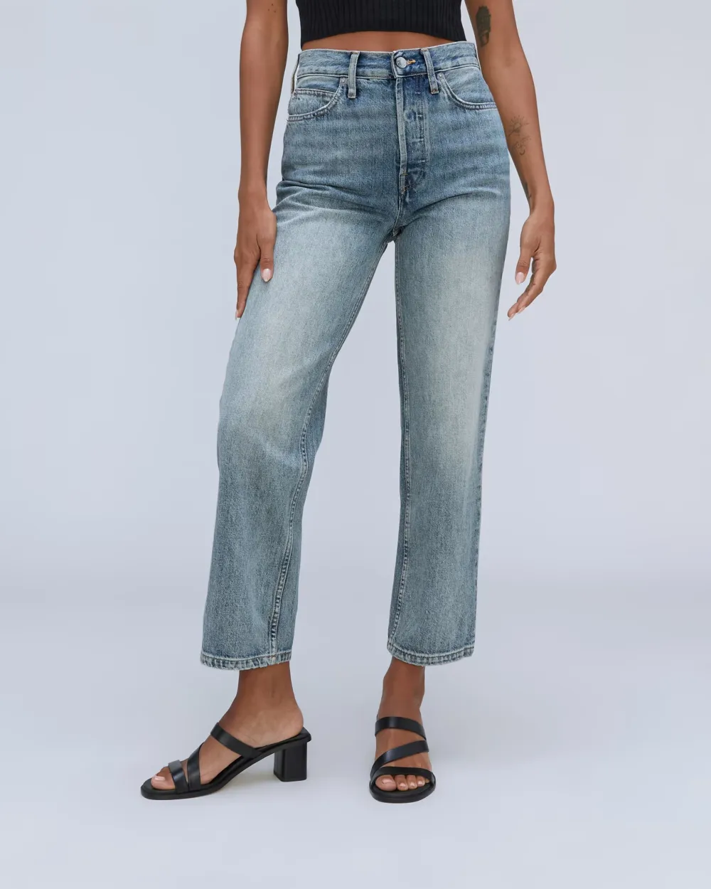 Washed High-Waisted Jeans