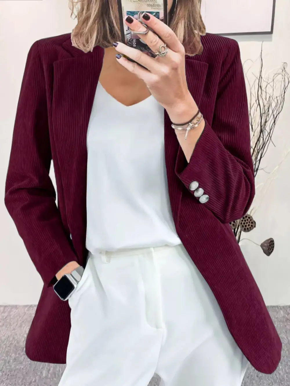 Lapel-Collar Corduroy Blazer