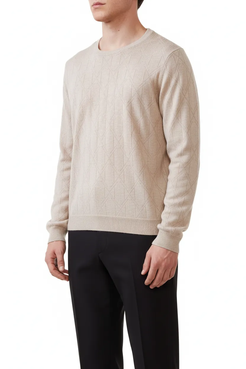 Modern Diamond Pattern Regular Fit Viscose Crew Neck Sweater