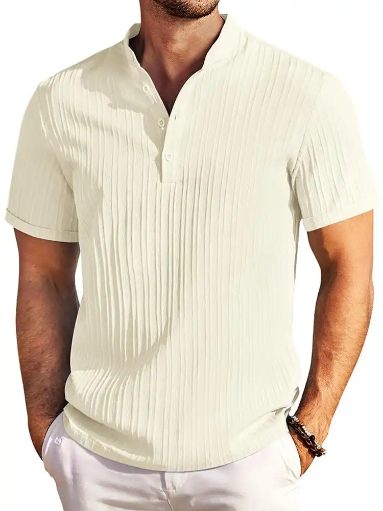 Casual Textured Henley T-Shirt