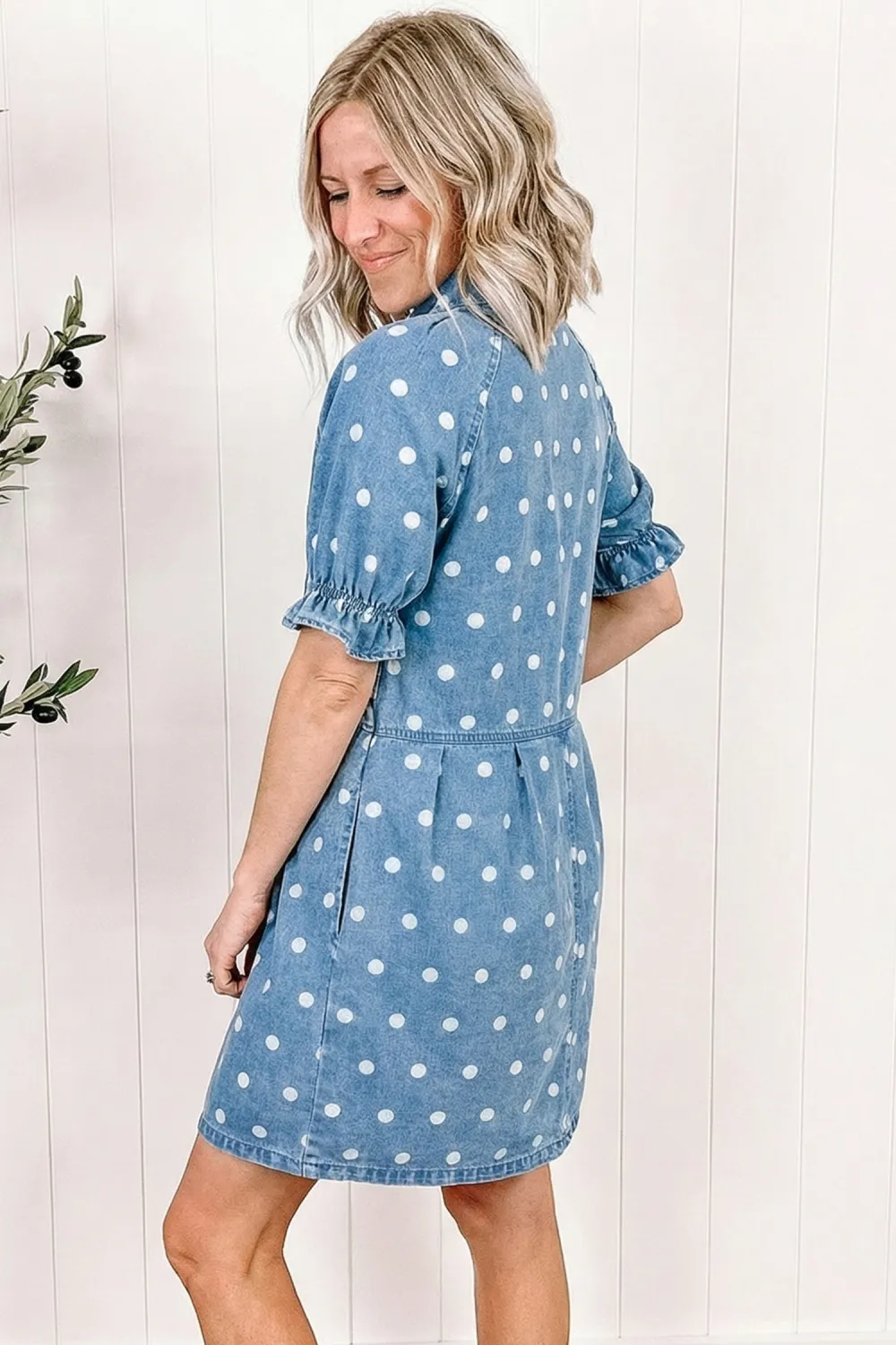 Blue Polka Dot Denim Dress