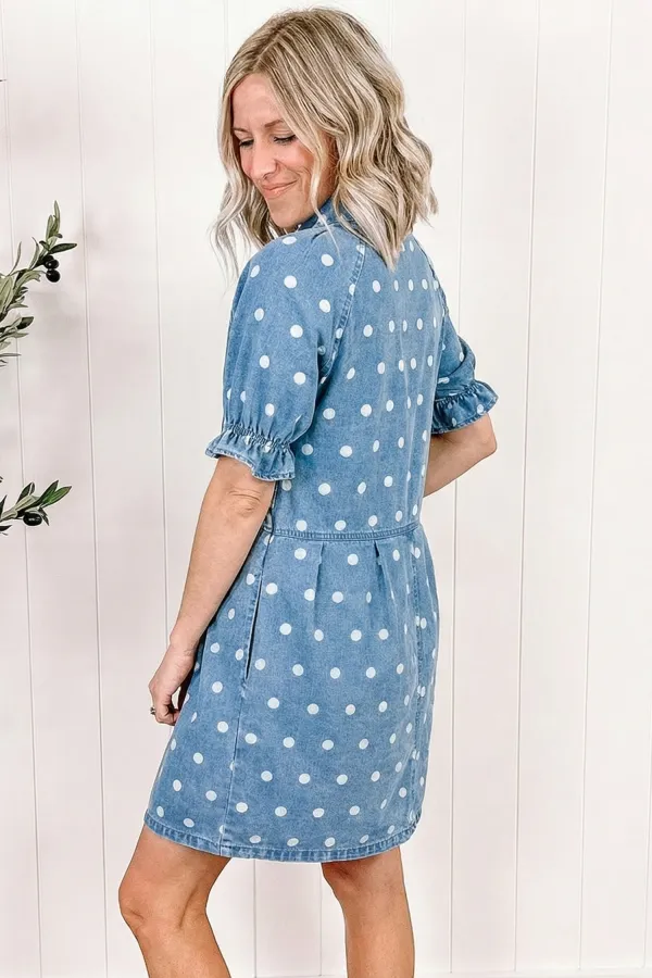 Blue Polka Dot Denim Dress