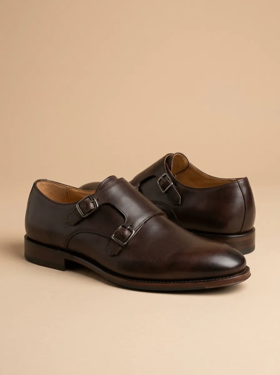 Men's Business Formal Double Monk Strap Leather Shoes