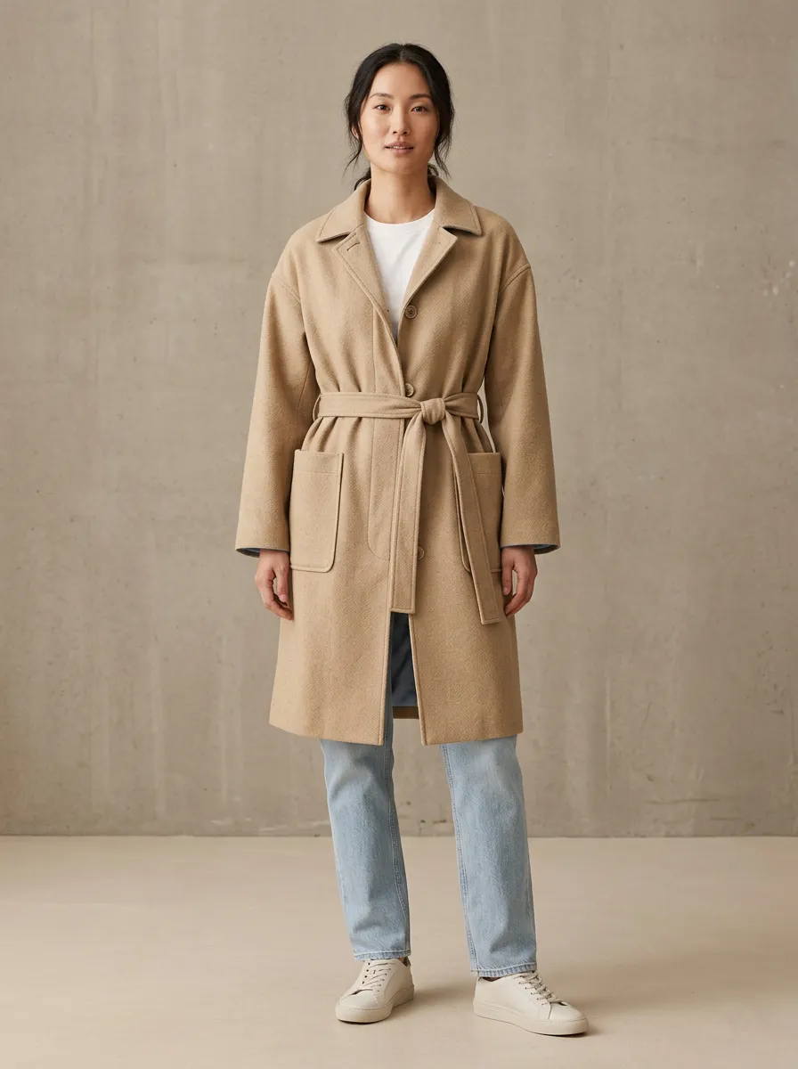 Wool Blend Belted Overcoat Jacket