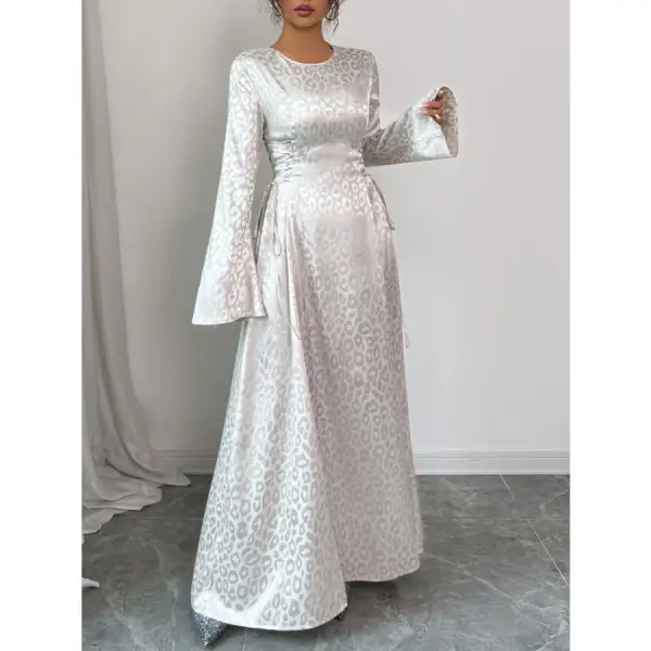 Leopard Lace Up Long Sleeve Maxi Dress
