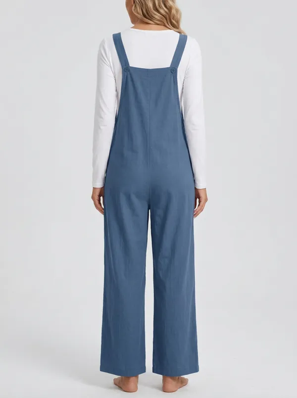 Women's Gathered-Bib Fixed-Strap Wide-Leg Overall Jumpsuit