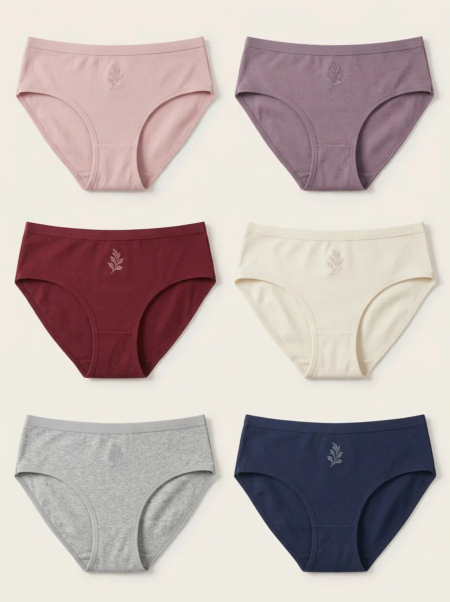 Women's Minimal Leaf Embroidered Classic Brief Set