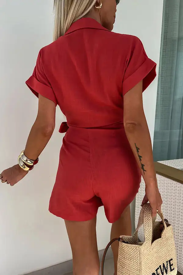 Sporty Utility Collared Casual Jumpsuit