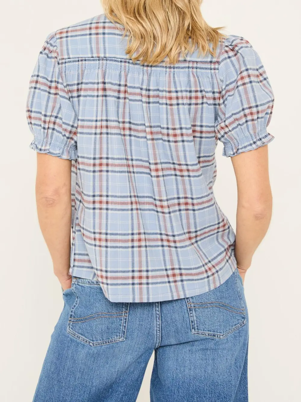 Plaid Cotton Blend Blouse