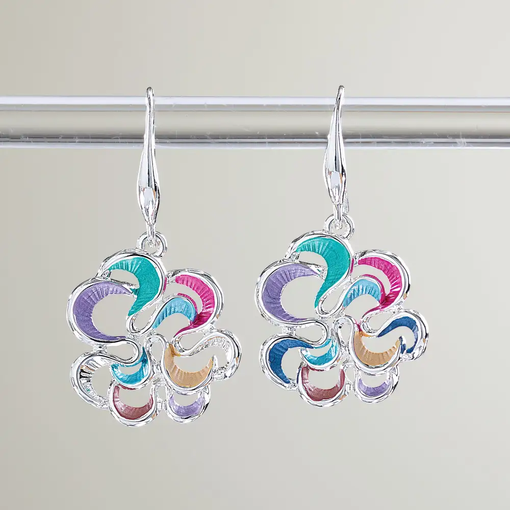 Enamel Floral Drop Earrings