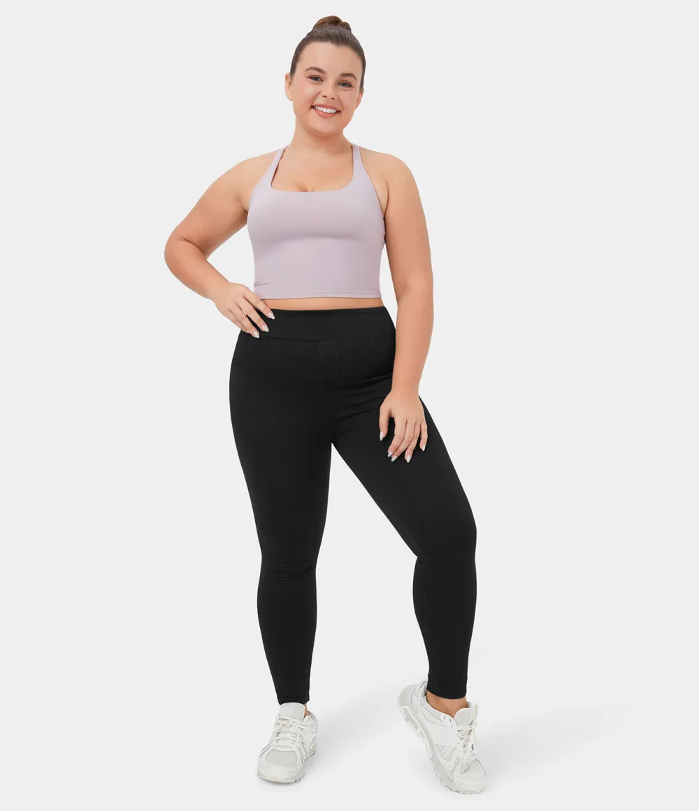 Magic High Waisted Back Side Pocket Stretchy Knit Denim Plus Size Casual Leggings